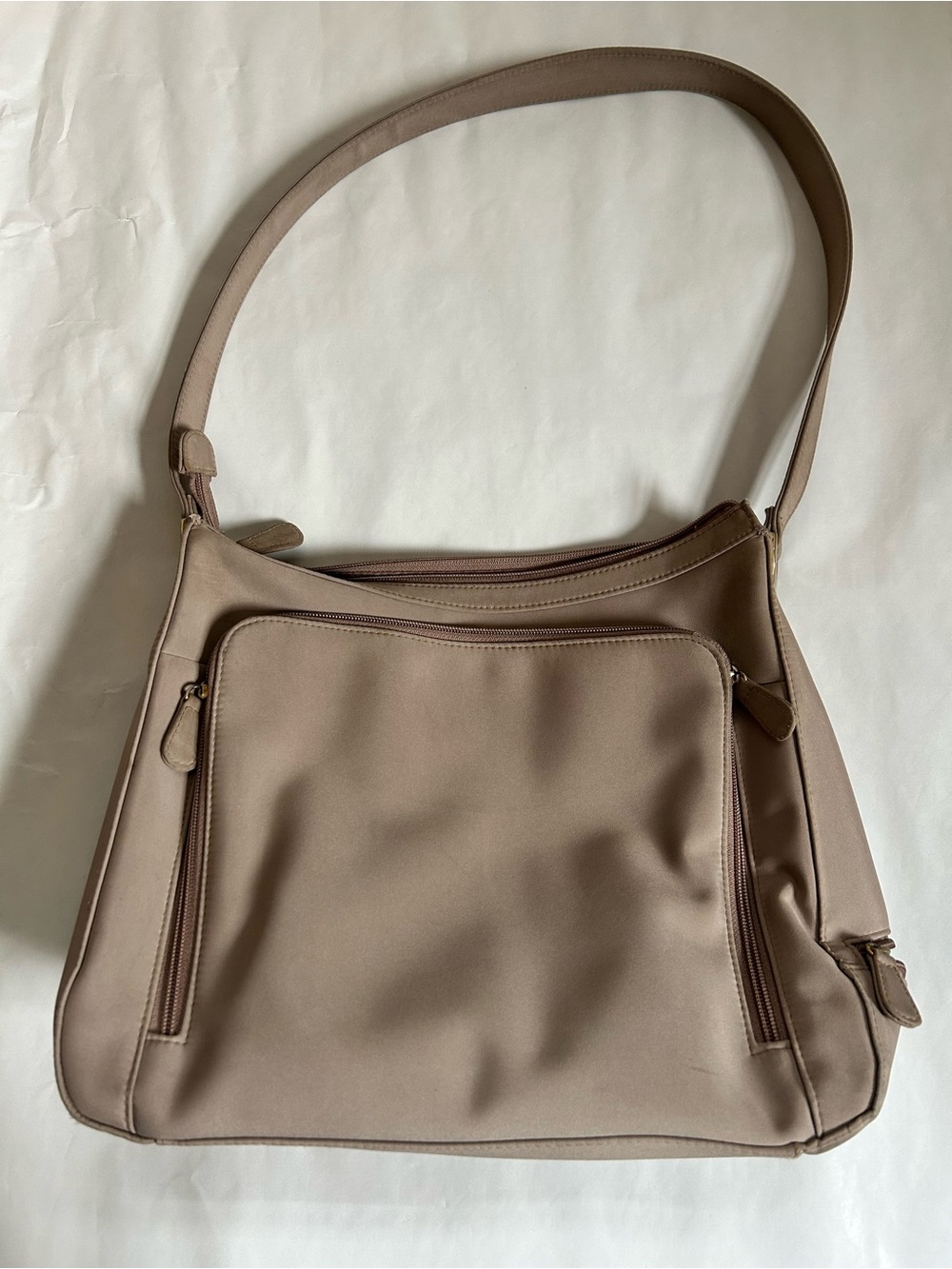 Worthington Taupe Shoulder Bag with Front Zip Pocket
